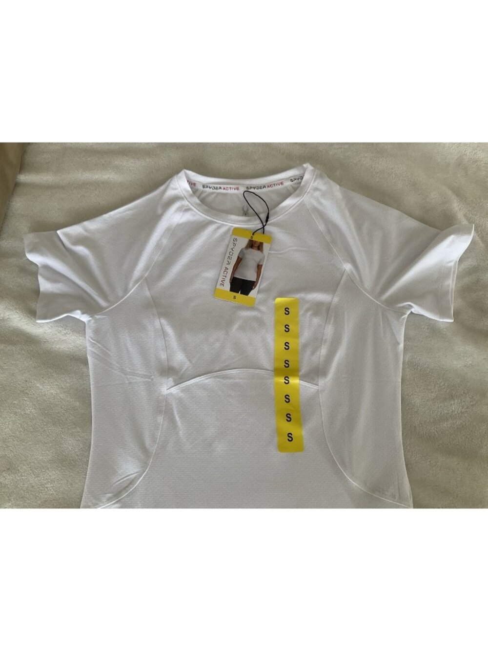 Spyder Active Women’s White Heather Short Sleeve Shirt Zipper Pocket NWT Small
